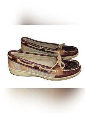 Sperry Top-Sider Women's Angelfish Brown & Tan Leather Nautical Boat Shoes 6.5 M